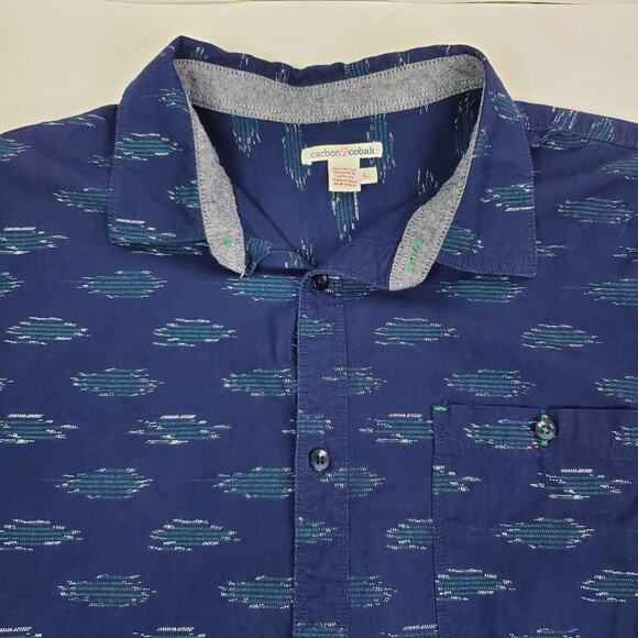 Carbon 2 Cobalt Men's Short Sleeve Button Up Shirt Blue Aztec Patterned Size L - Picture 3 of 10